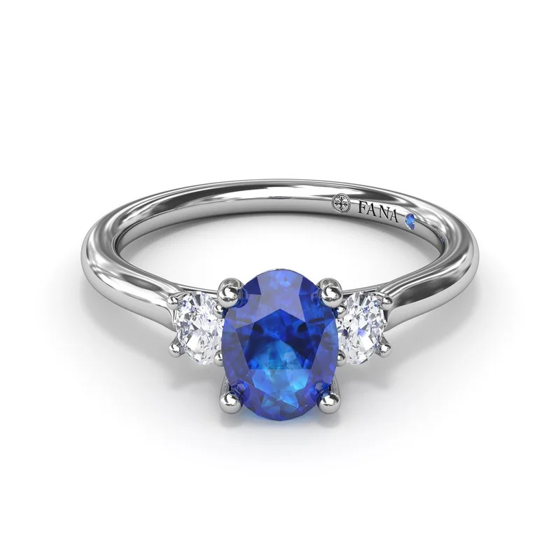 baroque-style engagement ring for women-Three Stone Sapphire and Diamond Ring R1852S