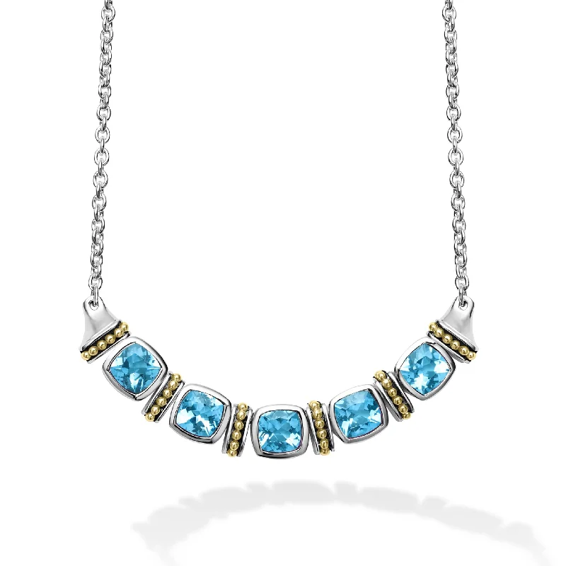 silver ladies necklace-Five Station Swiss Blue Topaz Necklace