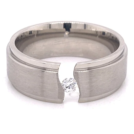 designer brand ladies ring-Highly Polished CZ Stainless Steel Ring / ZRJ2286