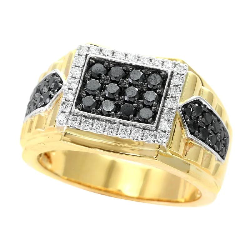 bezel-set ladies ring-TWO-TONE GOLD MENS FASHION RING WITH BLACK AND WHITE DIAMONDS, 1.07 CT TW