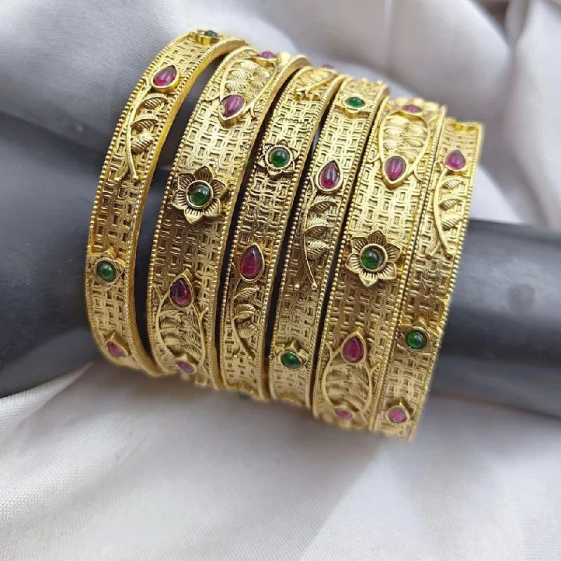 chain-link ladies bracelet-Kavita Art Gold Plated Kundan Stone Bangles Set