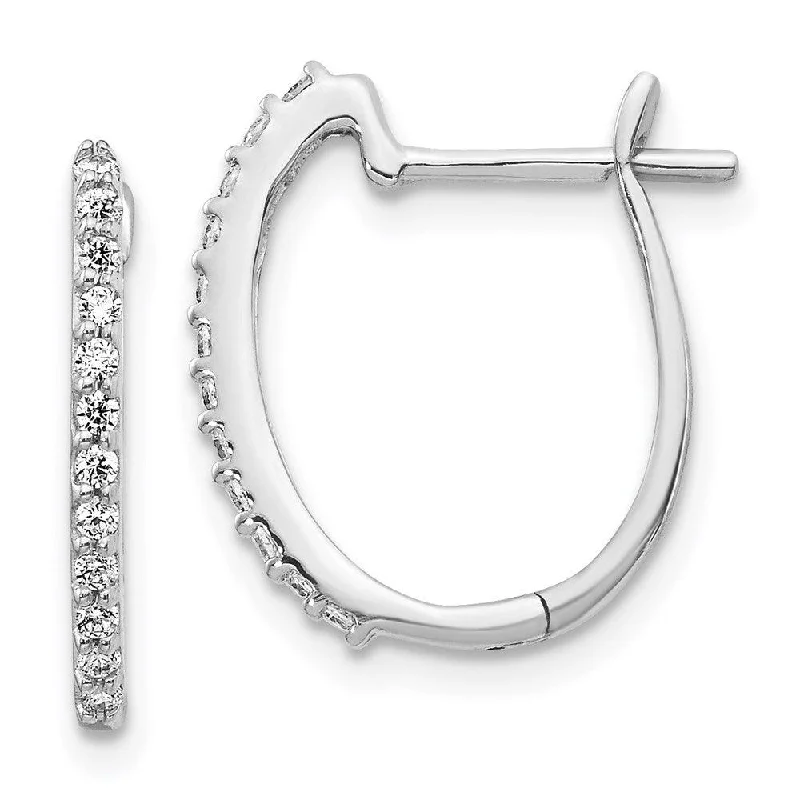 unique shape ladies earrings-14K White Gold Diamond 1.3mm Hinged Hoop Earrings