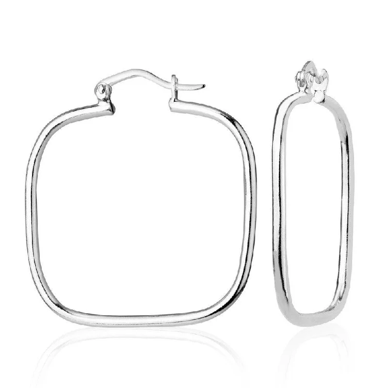 wedding bridal ladies earrings-Sterling Silver Large Square Hoop Earrings, 2 x 35 mm