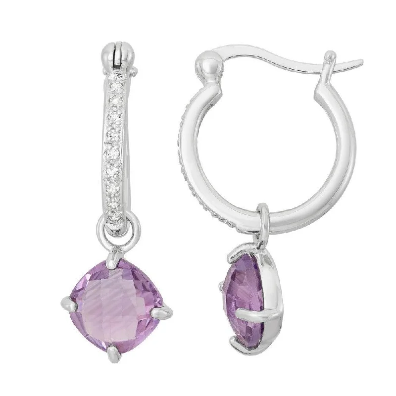 celestial moon and star ladies earrings-Sterling Silver Purple Hanging Amethyst Earrings