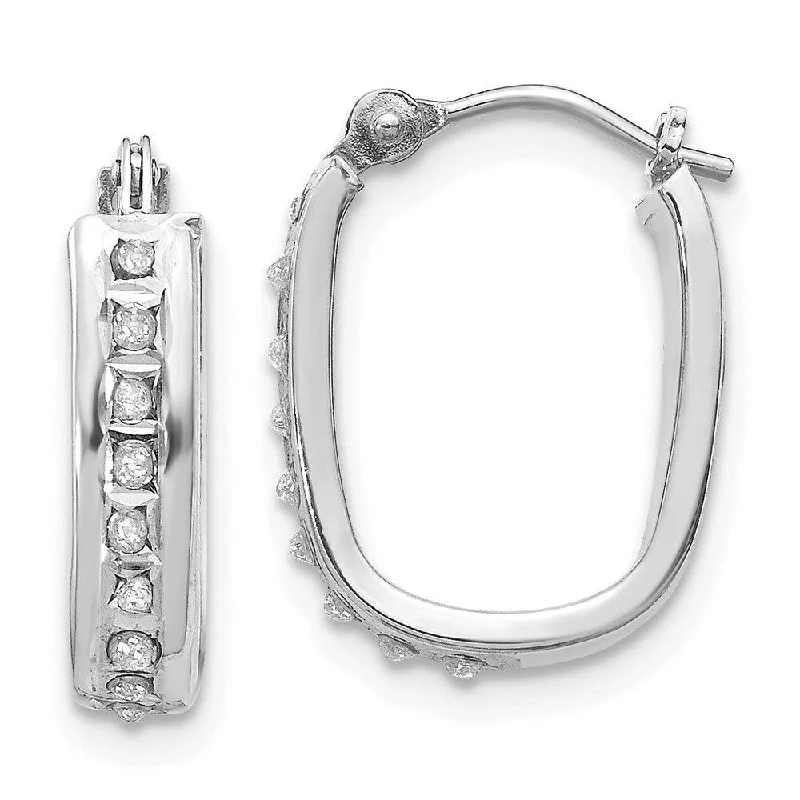 Victorian-style ladies earrings-14k White Gold Diamond Fascination Squared Hinged Hoop Earrings