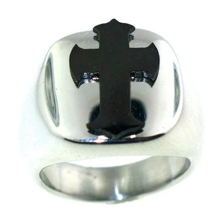 blue topaz ladies ring-Polished Black Enamel Cross Stainless Steel Ring / CRC2031