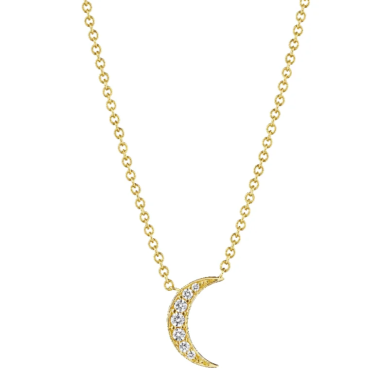 delicate ladies necklace-18k Yellow Gold Diamond Moon Necklace