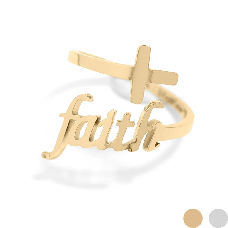 unique design ladies ring-18K Gold PVD Stainless Steel Adjustable "Faith" Ring / KSS0008