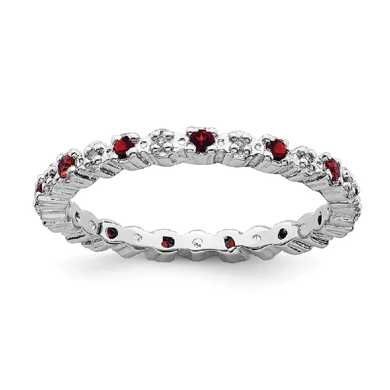 Victorian-style engagement ring for women-Sterling Silver Stackable Expressions Garnet & Diamond Ring | QSK532