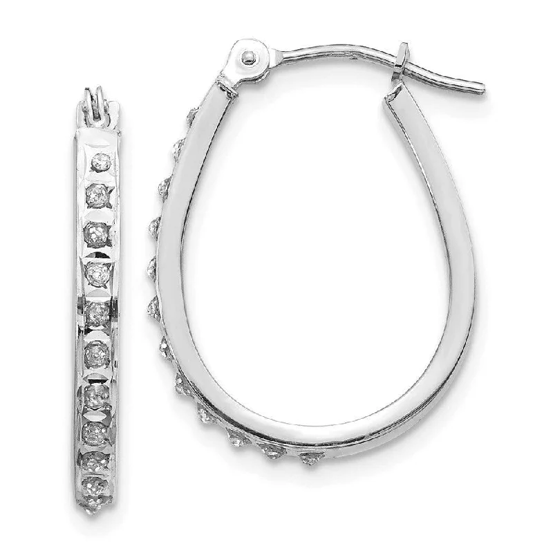 twisted rope ladies earrings-14k White Diamond Fascination Oval Hinged Hoop Earrings