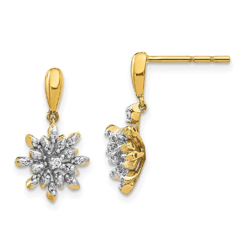 vintage ladies earrings-14k Diamond Flower Post Dangle Earrings