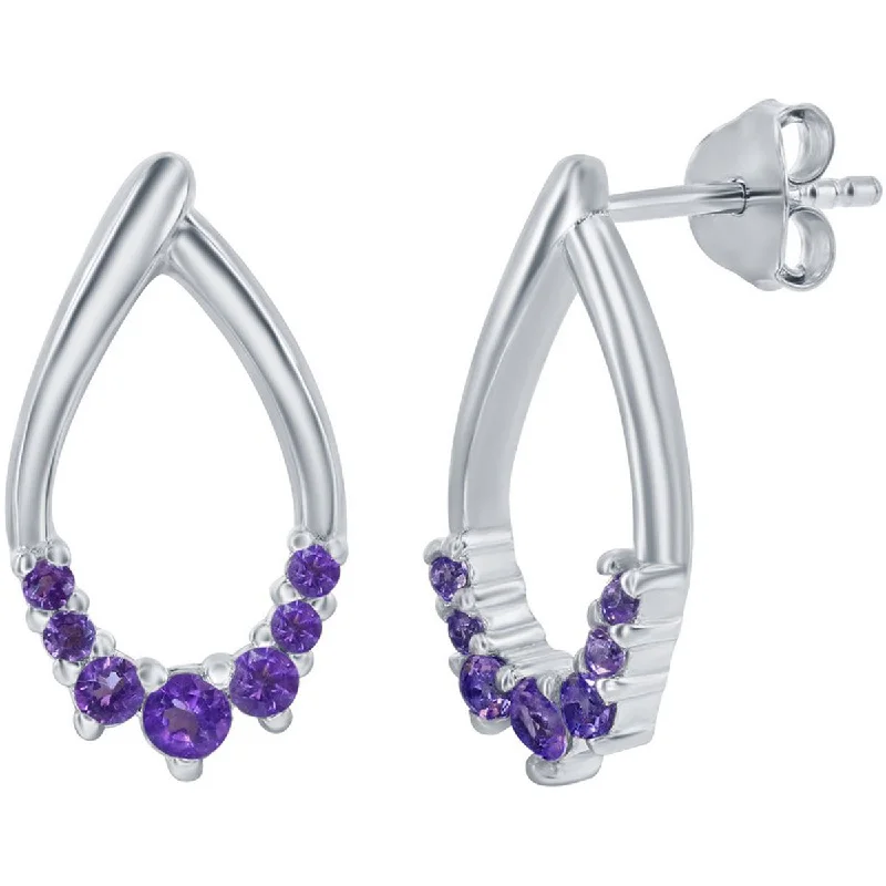 infinity symbol ladies earrings-Classic Women's Earrings - Sterling Silver Pear Shaped Amethyst Post Back | D-8123