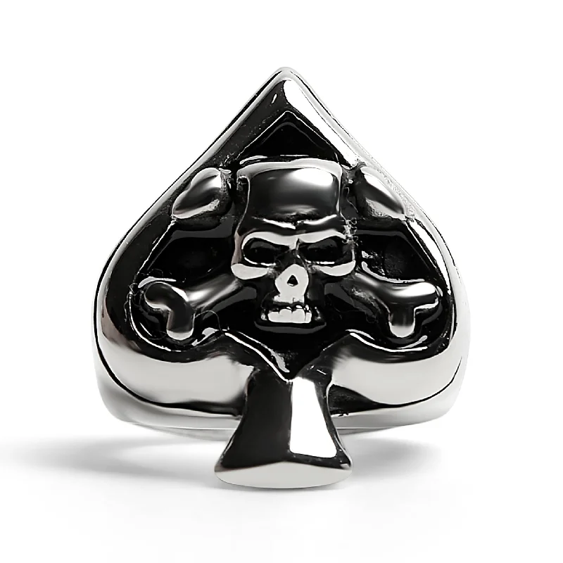 ultra-thin band ladies ring-Stainless Steel Polished Skull of Spades Ace Signet Ring / SCR3070