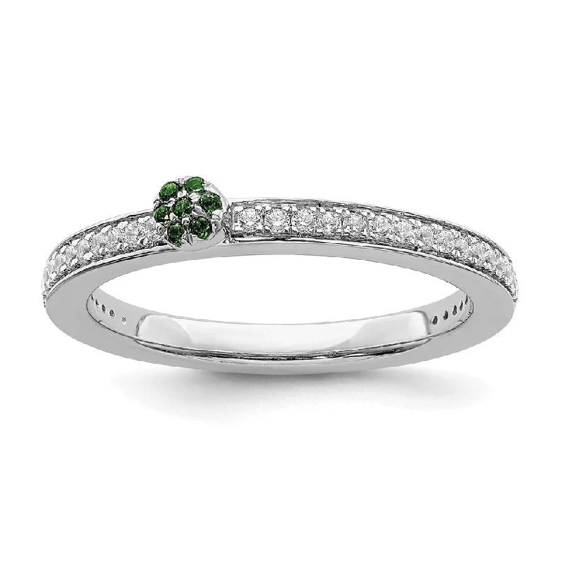 royal-inspired engagement ring for women-14k White Gold Stackable Expressions Created Emerald/Diamond Ring | SK2080