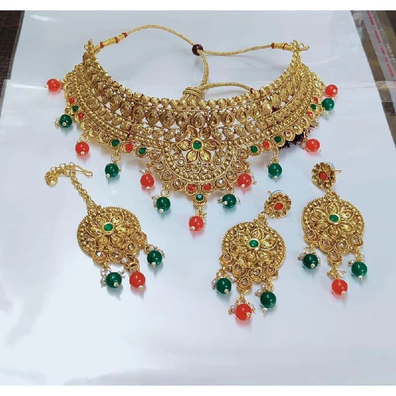 layered ladies necklace-Akruti Collection Gold Plated Crystal Stone Necklace Set