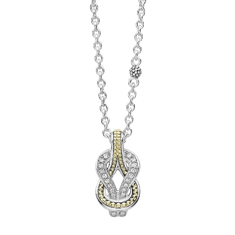 diamond ladies necklace-Two Tone Knot Diamond Pendant Necklace