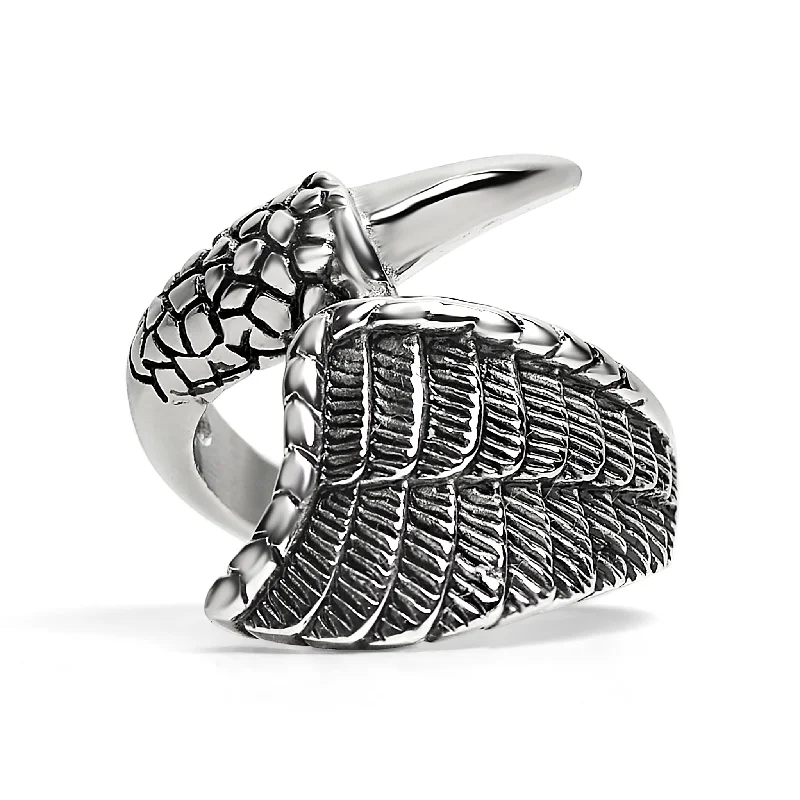 pave setting ladies ring-Stainless Steel Dragon Claw And Angel Wing Ring / SCR4007