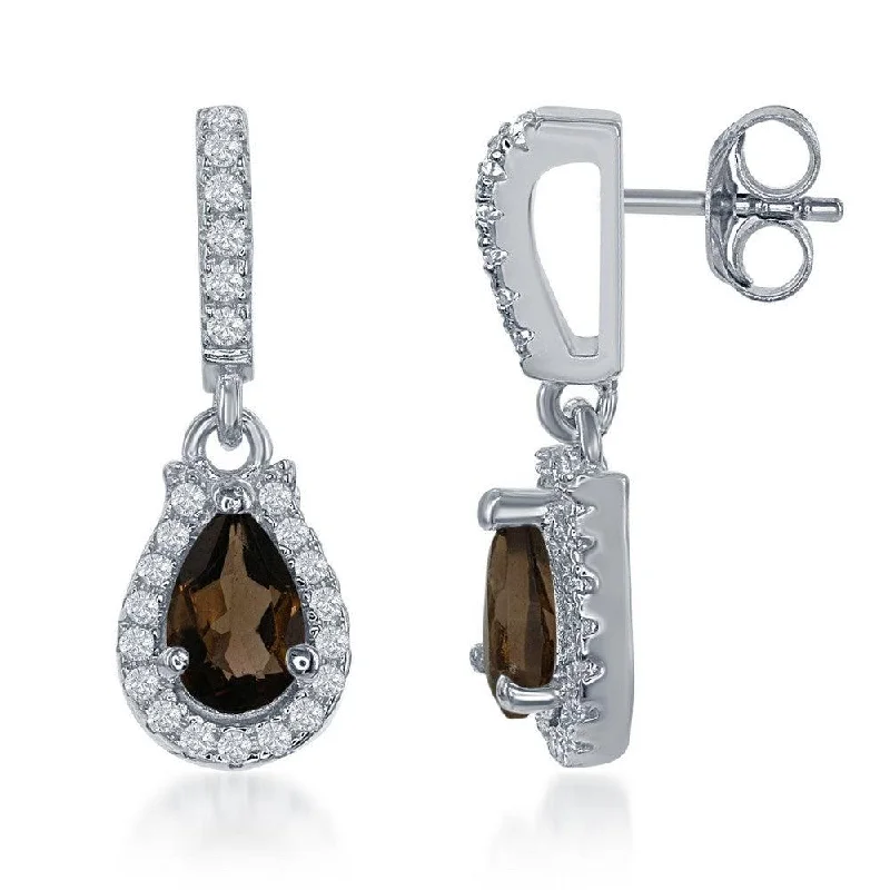 spiral twist ladies earrings-Sterling Silver Brown Pear Smoky Quartz Earrings