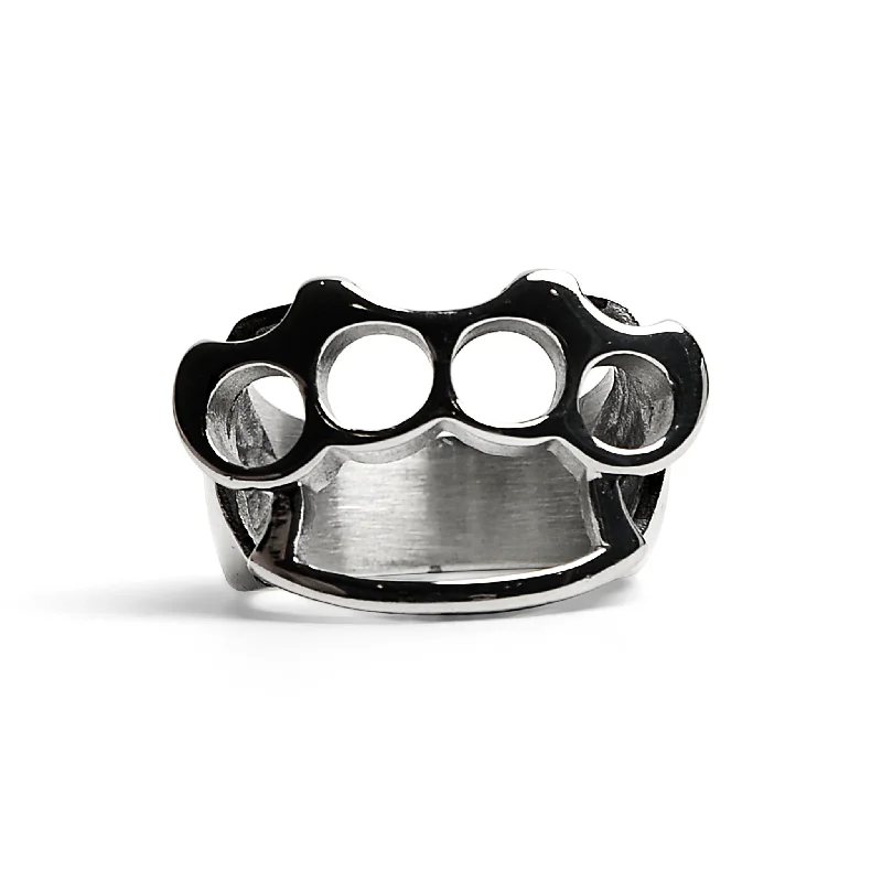 designer brand ladies ring-Stainless Steel Polished Knuckle Duster Ring / SCR3057