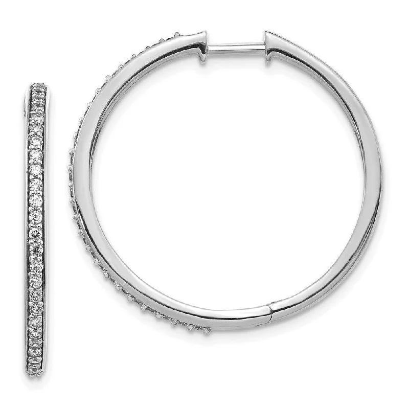 diamond ladies earrings-14k White Gold Diamond Hoop Earrings