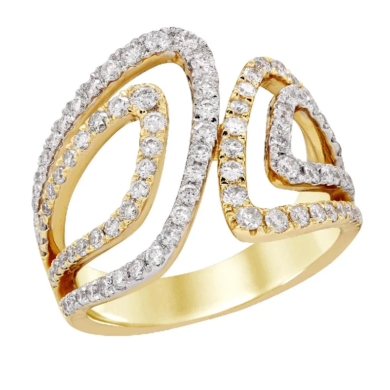 old European cut ladies ring-TWO-TONE GOLD SPLIT SHANK DIAMOND FASHION RING, 1.07 CT TW