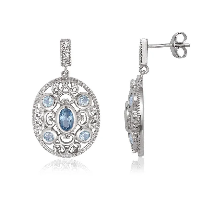 hoop ladies earrings-Sterling Silver Oval Blue and White Topaz Earrings