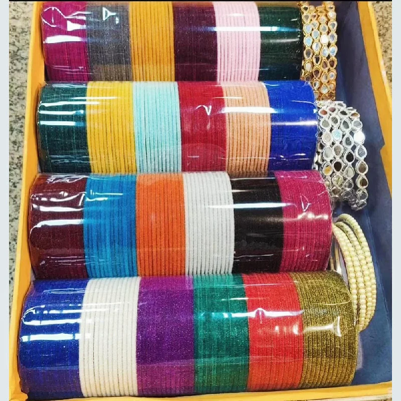 heirloom-style ladies bracelet-Pooja Bangles Multi Colors Velvet  Bangle Set