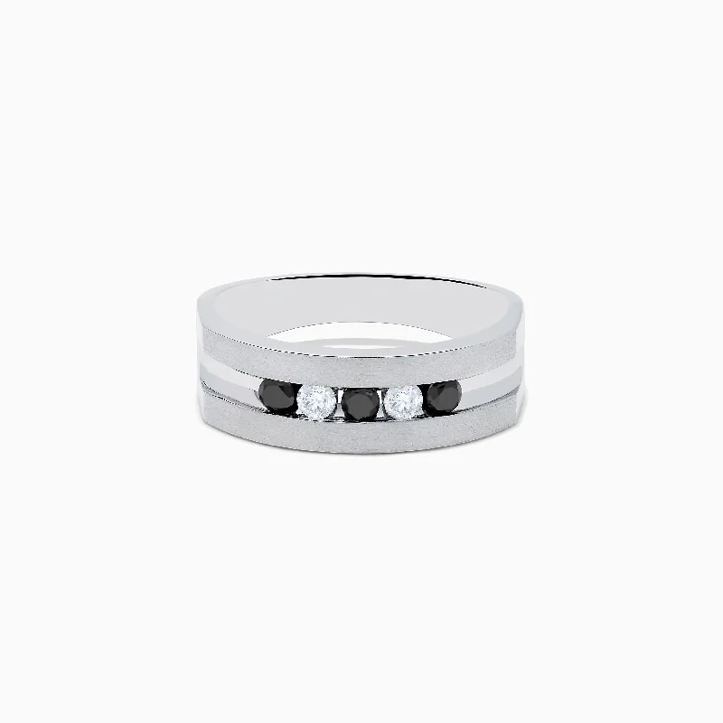 layered band engagement ring for women-Men's Sterling Silver Black and White Diamond Ring, 0.50 TCW