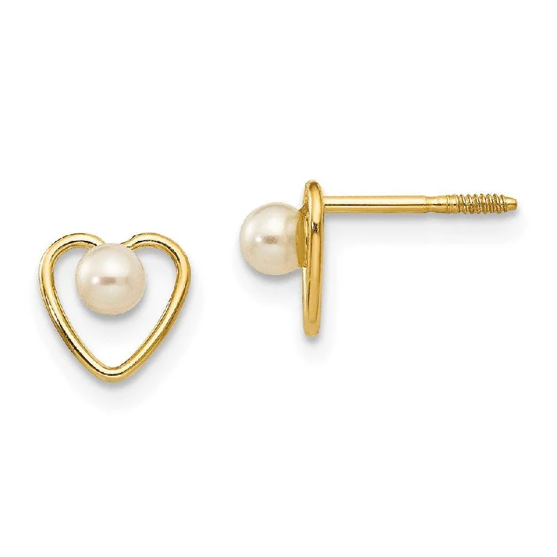 delicate floral ladies earrings-Madi K Kid's 14k  3mm FW Cultured Pearl Birthstone Heart Earrings