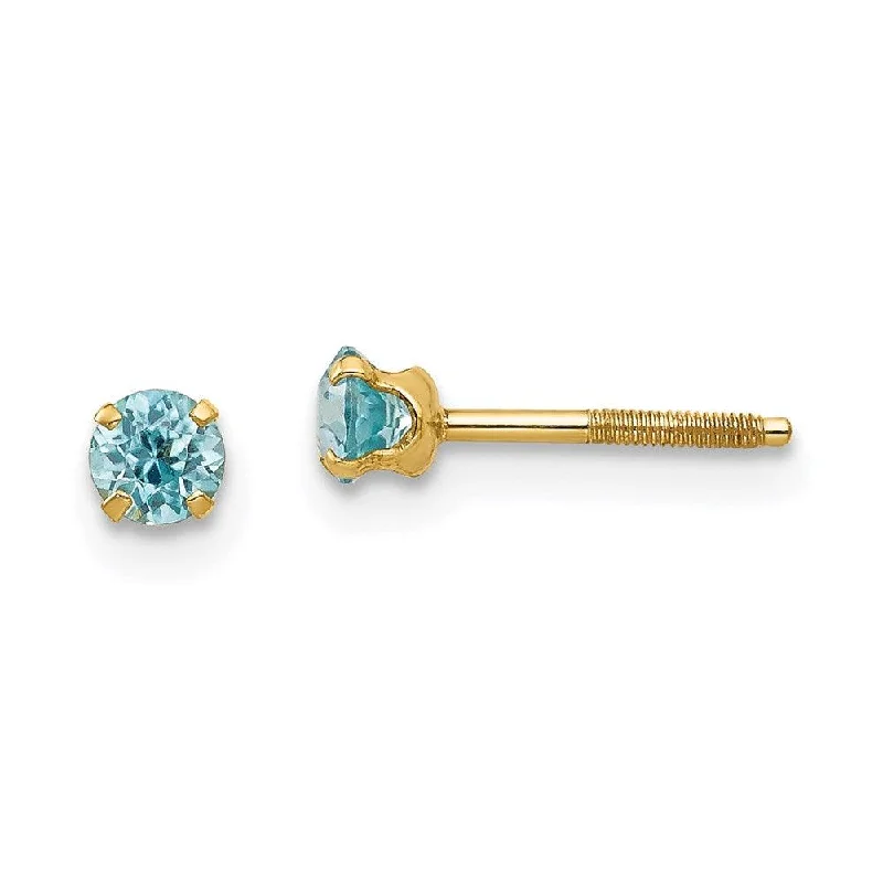 micro-pave ladies earrings-Madi K Kid's 14k  3mm Blue Zircon Earrings