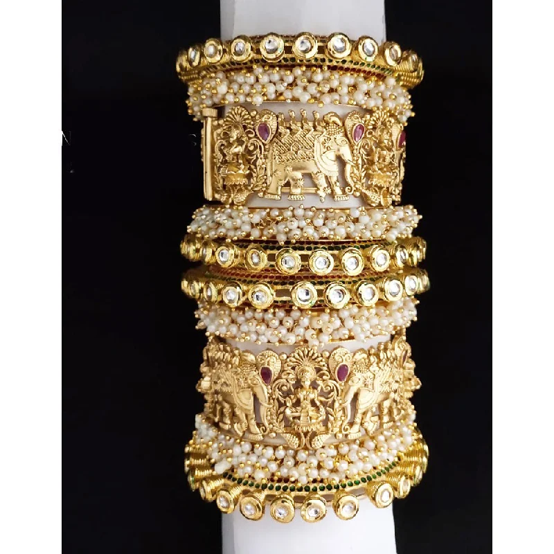 baroque pearl ladies bracelet-Akruti Collection Gold Plated Pearl And Kundan Bangle Set