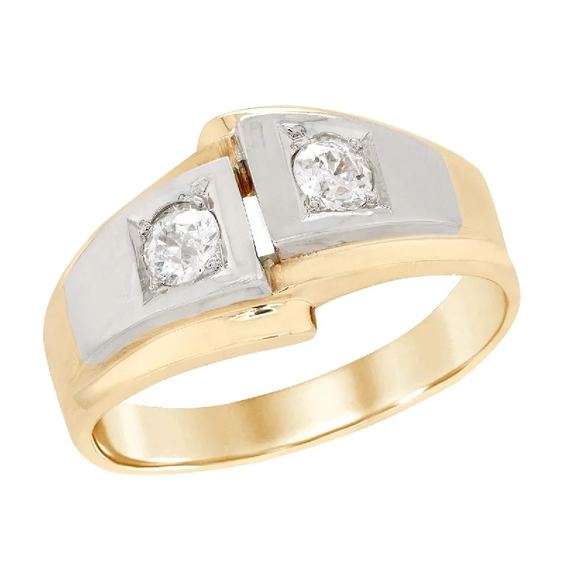 cathedral setting ladies ring-MEN'S YELLOW GOLD FASHION RING WITH TWO DIAMONDS, 5/8 CT TW