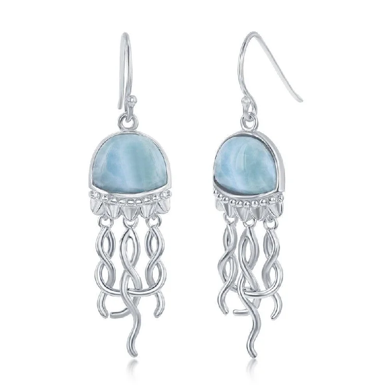 statement ladies earrings-Sterling Silver Jellyfish Larimar Earrings