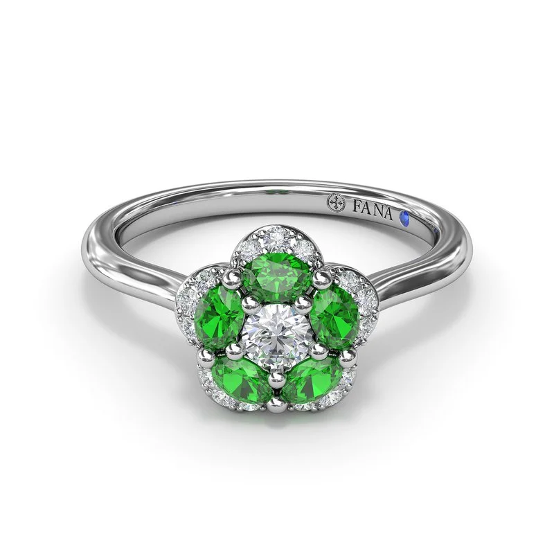 celestial orbit engagement ring for women-Floral Emerald and Diamond Ring R1848E