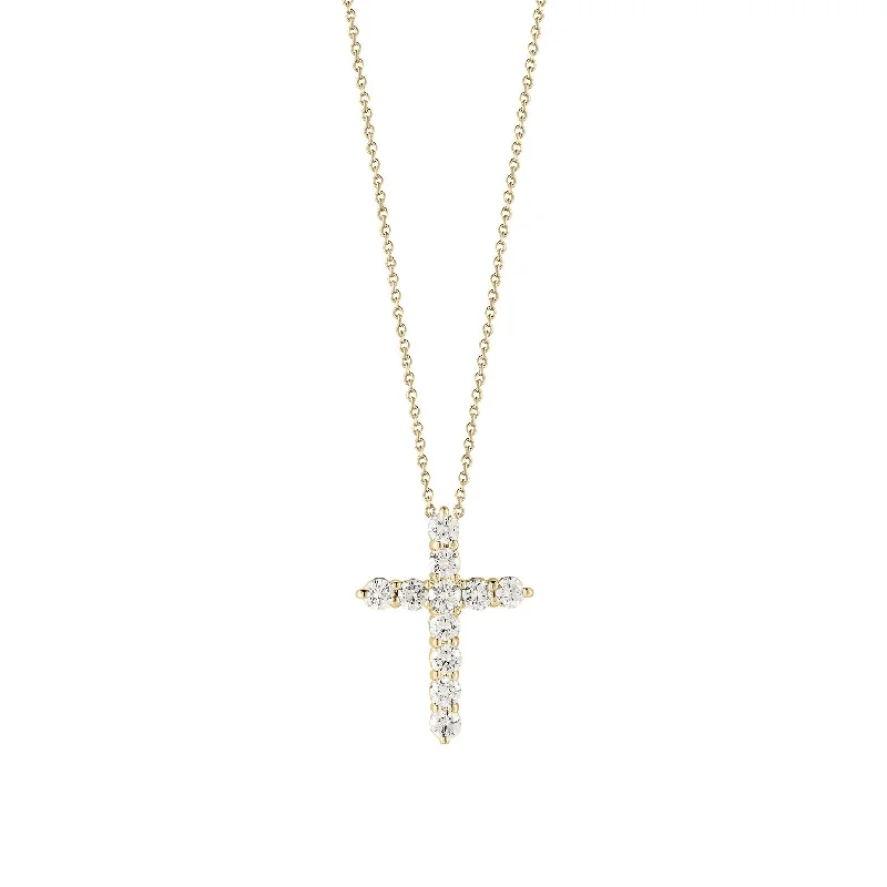 nature-inspired ladies necklace-18K Yellow Gold Tiny Treasures Diamond Cross Necklace