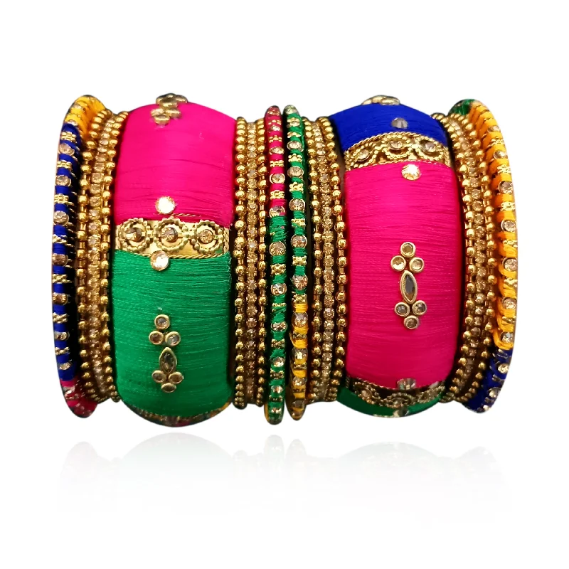 two-tone ladies bracelet-Sejal Pink Color Austrian Stone Bangle Set  - 1403706