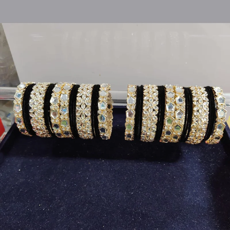 antique Victorian ladies bracelet-Pooja Bangles Gold Plated Kundan Stone And Velvet Bangle Set