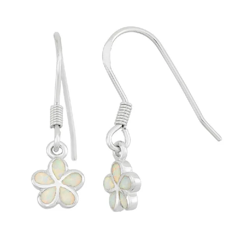 asymmetrical ladies earrings-Sterling Silver White Inlay Opal Flower Earrings