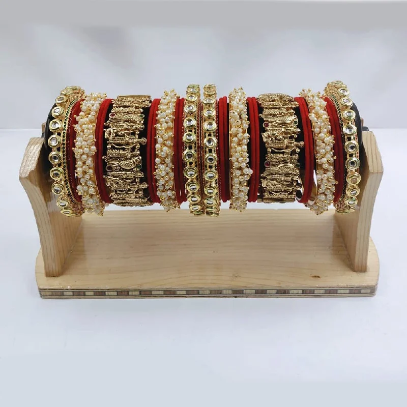 elegant wedding ladies bracelet-Akruti Collection Gold Plated Kundan Stone And Pearl Bangles Set