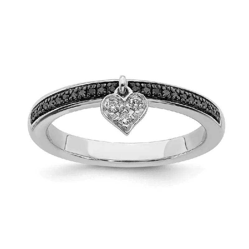 baroque-style engagement ring for women-Sterling Silver Stackable Expressions Heart Black & White Diamond Ring | QSK1061