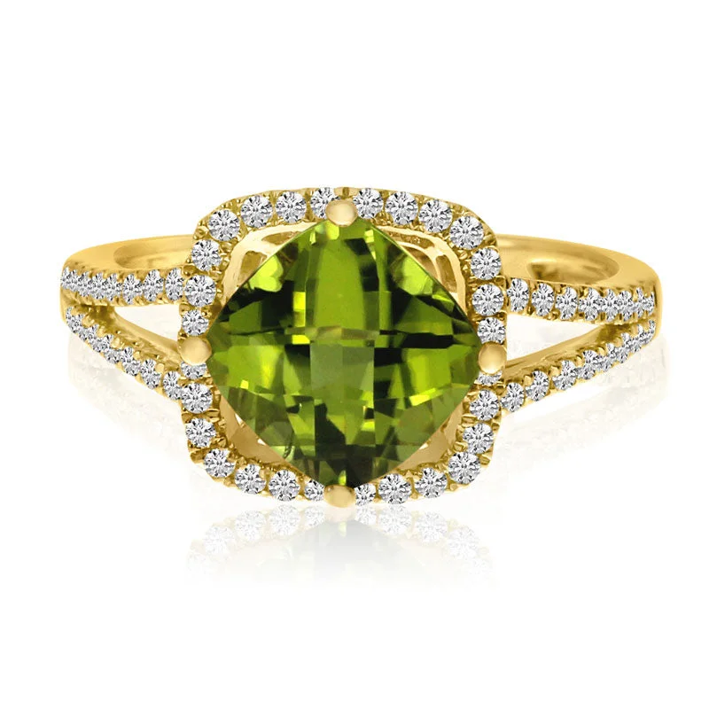 bridal set engagement ring for women-CUSHION PERIDOT & DIAMOND RING RM3872-08