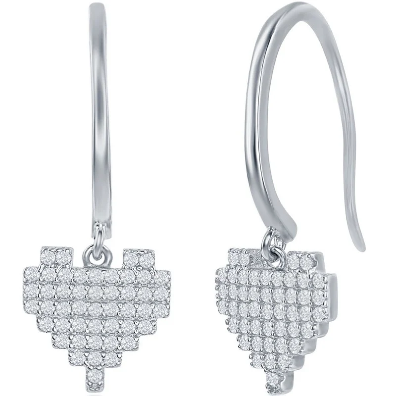 baroque pearl ladies earrings-Classic Women's Earrings - Sterling Silver White CZ Pixel Heart Leverback | D-7851