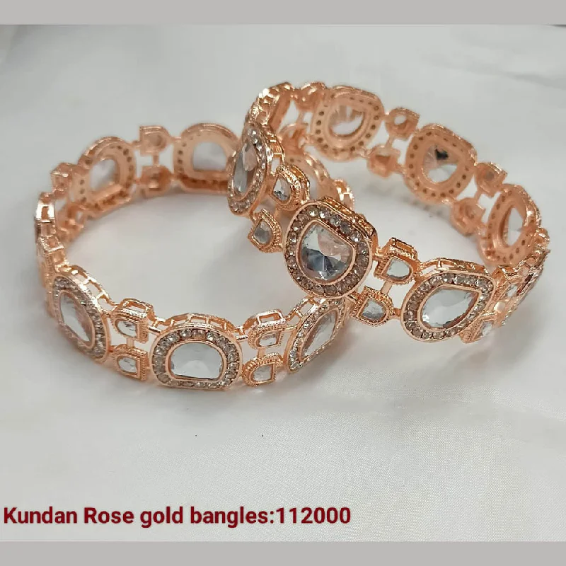 dainty ladies bracelet-Padmavati Bangles Rose Gold Plated Kundan Bangles Set