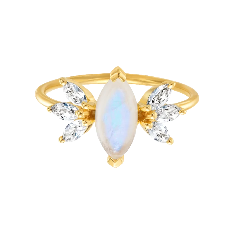 bridal stack ladies ring-Rainbow Moonstone & Topaz Fly Away With Me Ring