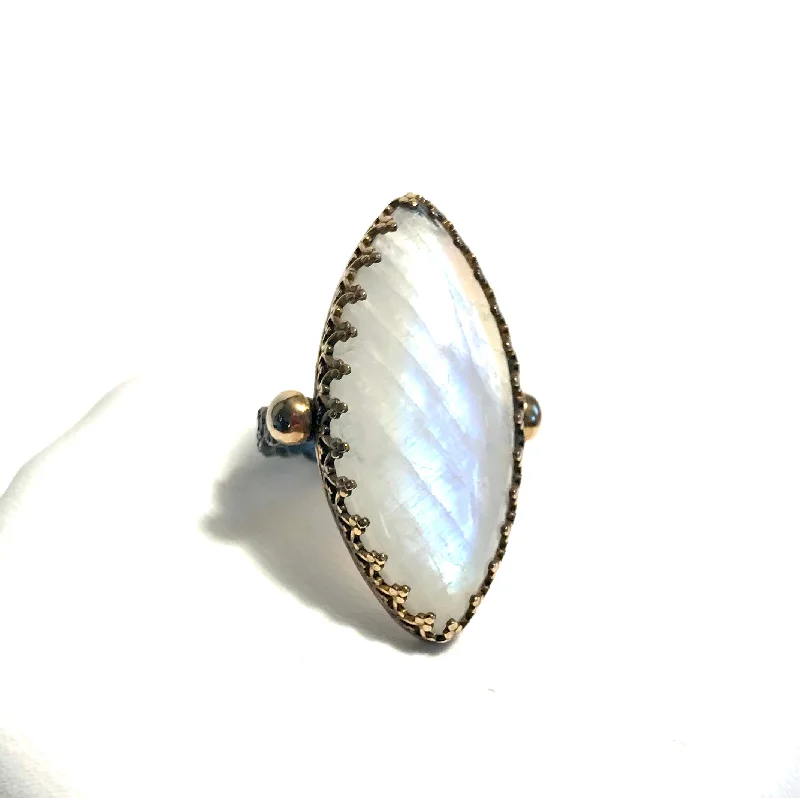 custom engraving ladies ring-Large Marquise Moonstone Ring in Oxidized Silver