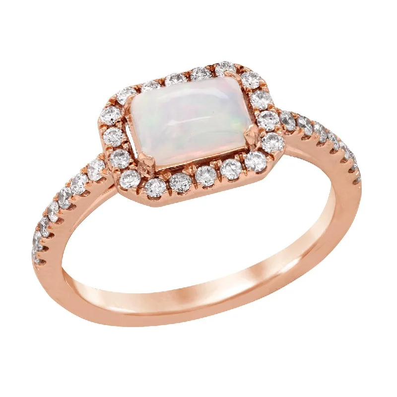 art deco ladies ring-ROSE GOLD FASHION RING WITH OPAL AND DIAMOND HALO, .33 CT TW