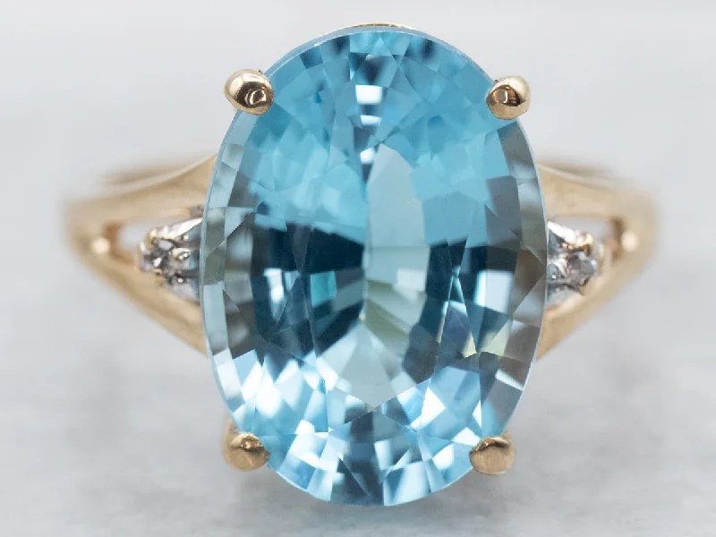 double halo engagement ring for women-Gold Blue Topaz and Diamond Ring