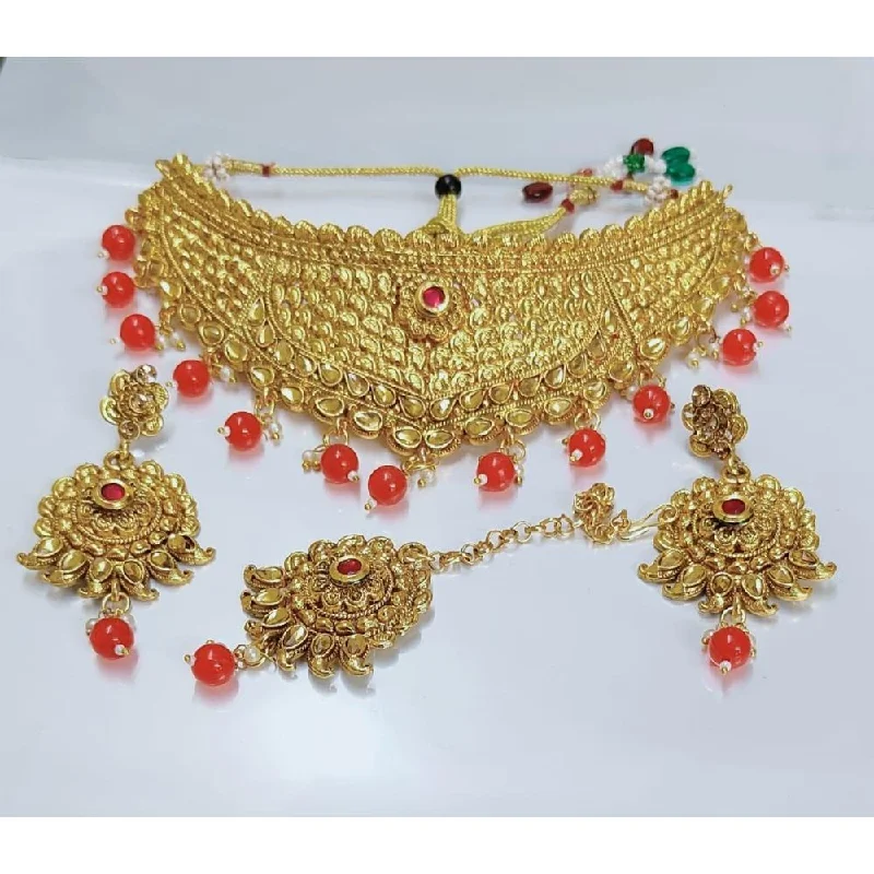 antique Victorian ladies necklace-Akruti Collection Gold Plated Crystal Stone Necklace Set