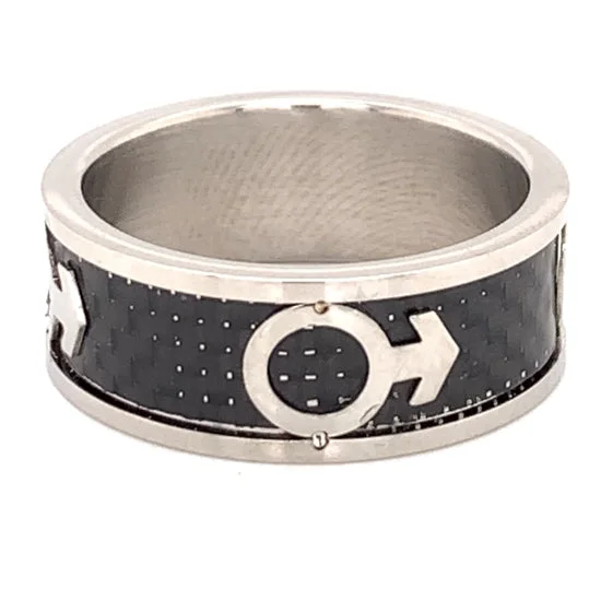 lattice setting ladies ring-Male Mars Symbol Black Center Stainless Steel Ring / RRJ0059