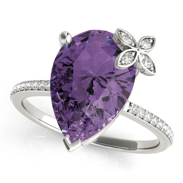 three-stone engagement ring for women-14K Amethyst Diamond Ring